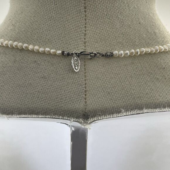 AC Signed Freshwater Pearl Beaded Mother of Pearl Silver Pendant Necklace - Picture 5 of 8